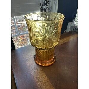 Libbey Country Garden Daisy Amber Drinking Glasses Vintage 70s MCM Floral